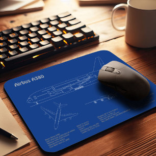 Airbus a380 - Airplane Blueprint Drawing Plans AD Mouse Pad