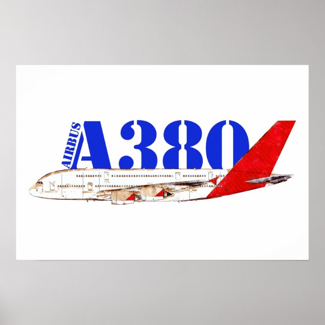 Airbus A380 Illustration with Bold Red Tail Design Poster (Front)