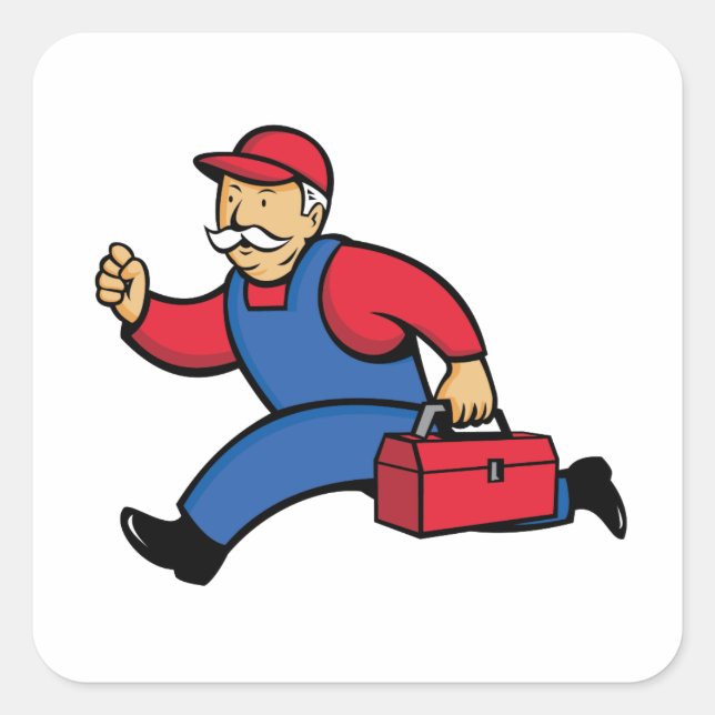 Aircon Technician Running Cartoon Square Sticker (Front)
