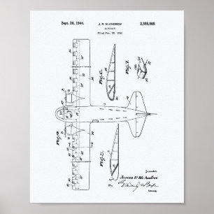 Aircraft 1944 Patent Art White Paper Poster