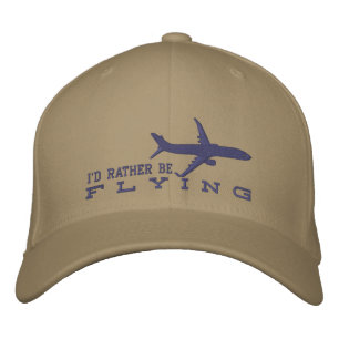 Aircraft Airliner Jet Silhouette Rather Be Flying Embroidered Hat