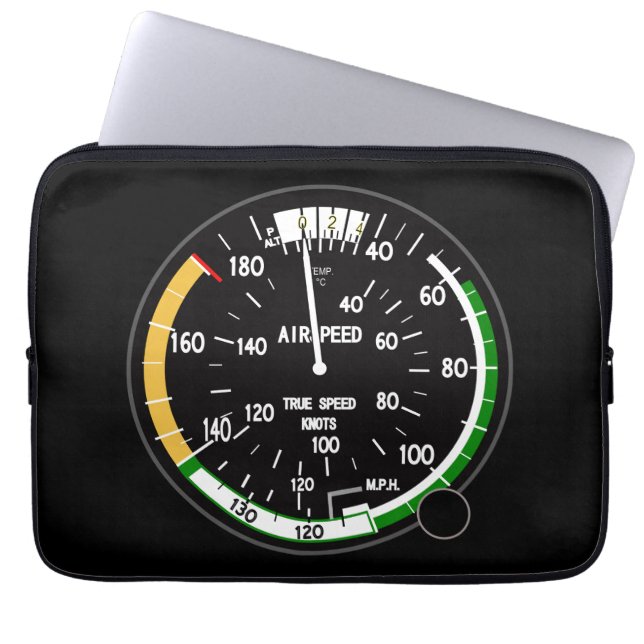 Aircraft Airspeed Indicator Flight Instrument Laptop Sleeve (Front)