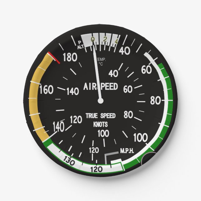 Aircraft Airspeed Indicator Flight Instrument Paper Plate (Front)