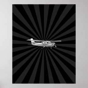 Aircraft Cessna Silhouette Flying Black Burst Poster