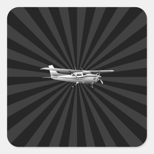Aircraft Cessna Silhouette Flying Black Burst Square Sticker (Front)
