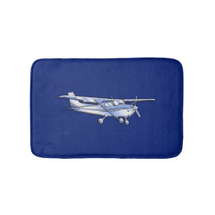 Aircraft  Chrome Cessna Silhouette Flying on Blue Bath Mat