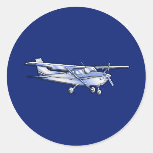 Aircraft Chrome Cessna Silhouette Flying on Blue Classic Round Sticker