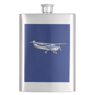 Aircraft Chrome Cessna Silhouette Flying on Blue Hip Flask