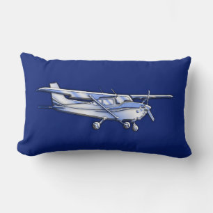 Aircraft  Chrome Cessna Silhouette Flying on Blue Lumbar Cushion