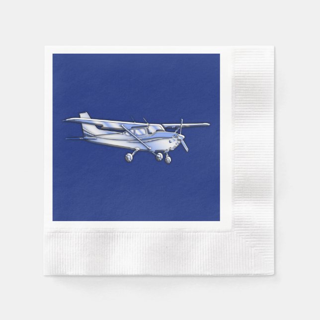 Aircraft  Chrome Cessna Silhouette Flying on Blue Napkin (Front)