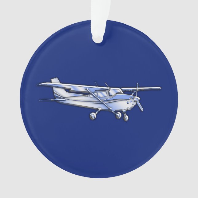 Aircraft  Chrome Cessna Silhouette Flying on Blue Ornament (Front)
