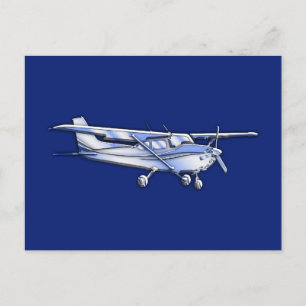 Aircraft Chrome Cessna Silhouette Flying on Blue Postcard