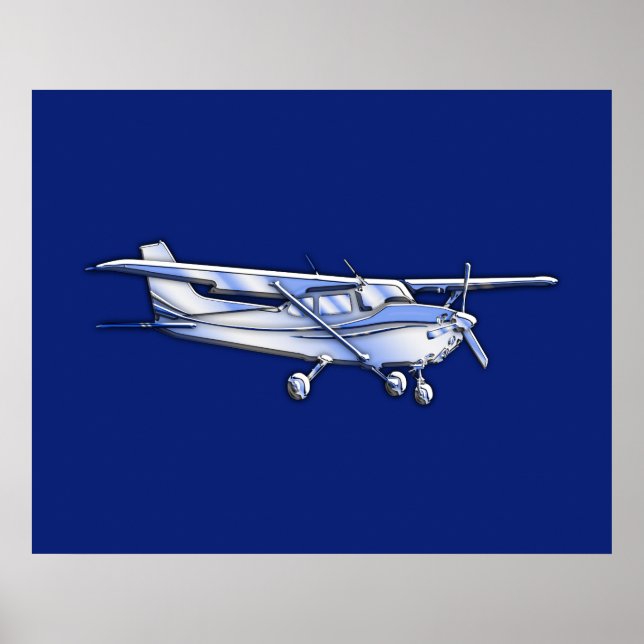 Aircraft  Chrome Cessna Silhouette Flying on Blue Poster (Front)