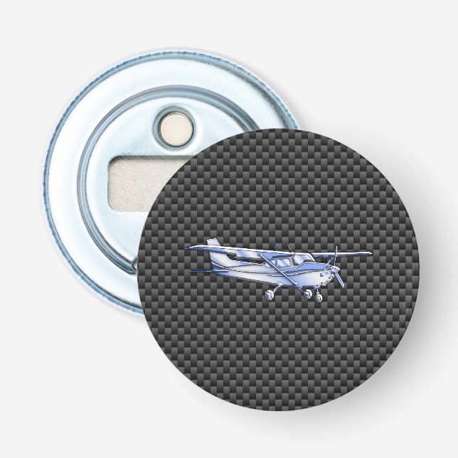 Aircraft Chrome Like Cessna Black Carbon Fibre Bottle Opener (Front)