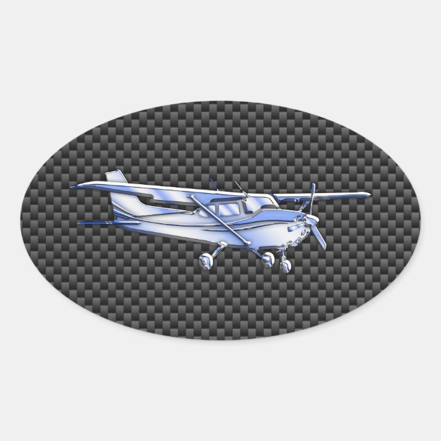 Aircraft Chrome Like Cessna Black Carbon Fibre Oval Sticker (Front)