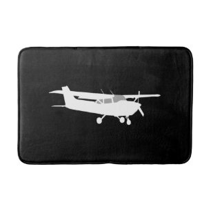 Aircraft Classic Cessna Silhouette Flying on Black Bath Mat