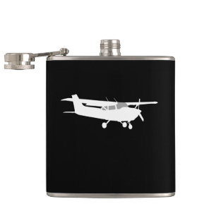 Aircraft Classic Cessna Silhouette Flying on Black Hip Flask