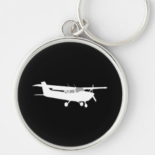 Aircraft Classic Cessna Silhouette Flying on Black Key Ring