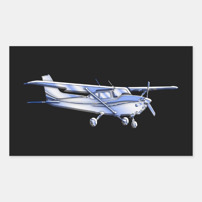 Aircraft Classic Cessna Silhouette Flying on Black Rectangular Sticker (Front)