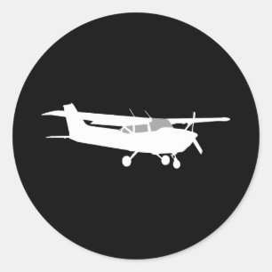 Aircraft Classic Cessna Silhouette Flying on Black Round Sticker