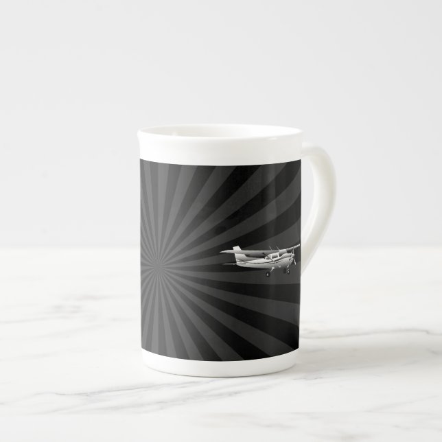 Aircraft Classic Cessna Silhouette Flying Sunburst Bone China Mug (Front Right)