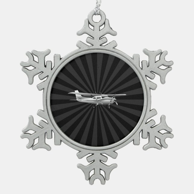 Aircraft Classic Cessna Silhouette Sunburst Snowflake Pewter Christmas Ornament (Front)