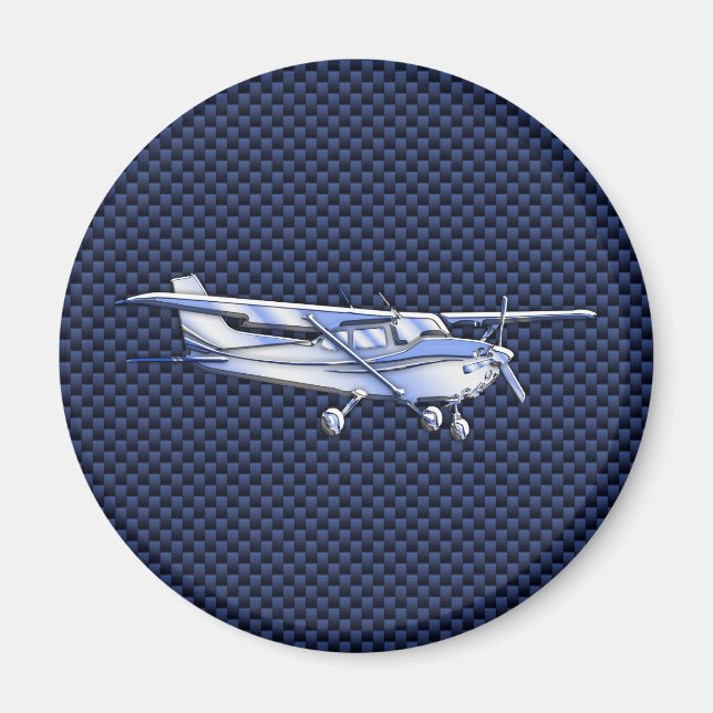 Aircraft Classic Chrome Cessna Flying Carbon Fibre Magnet (Front)
