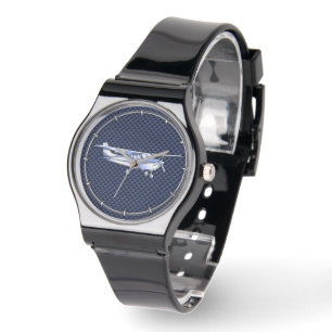 Aircraft Classic Chrome Cessna Flying Carbon Fibre Watch