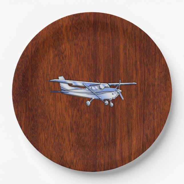 Aircraft Classic Chrome Cessna Flying Mahogany Paper Plate (Front)