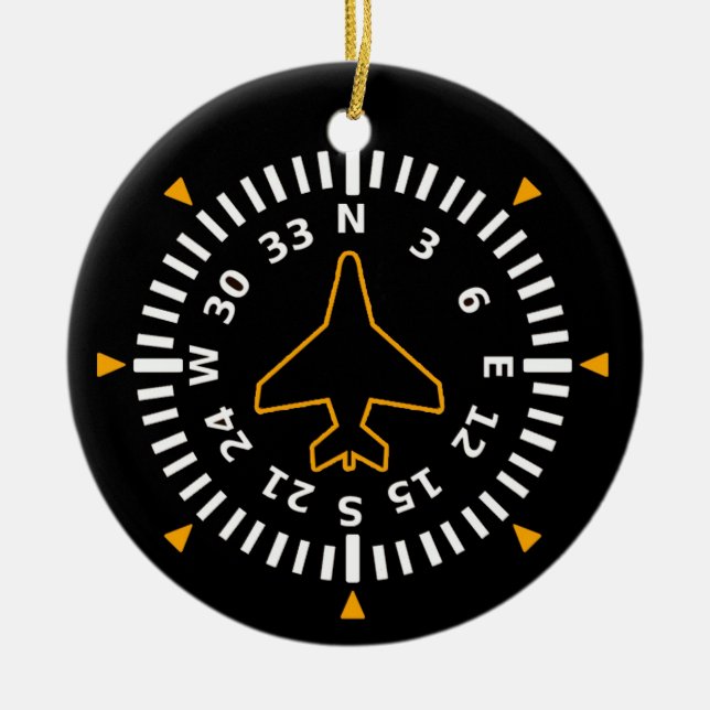 Aircraft Compass Flight Instrument Ceramic Tree Decoration (Front)