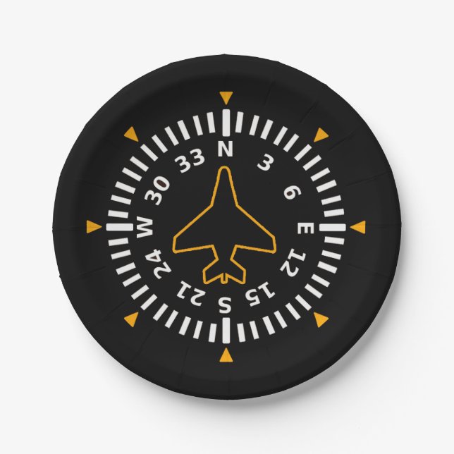 Aircraft Compass Flight Instrument Paper Plate (Front)