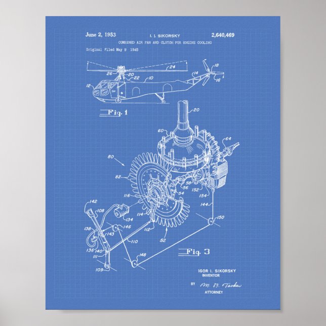 Aircraft Engine 1953 Patent Art Blueprint Poster (Front)
