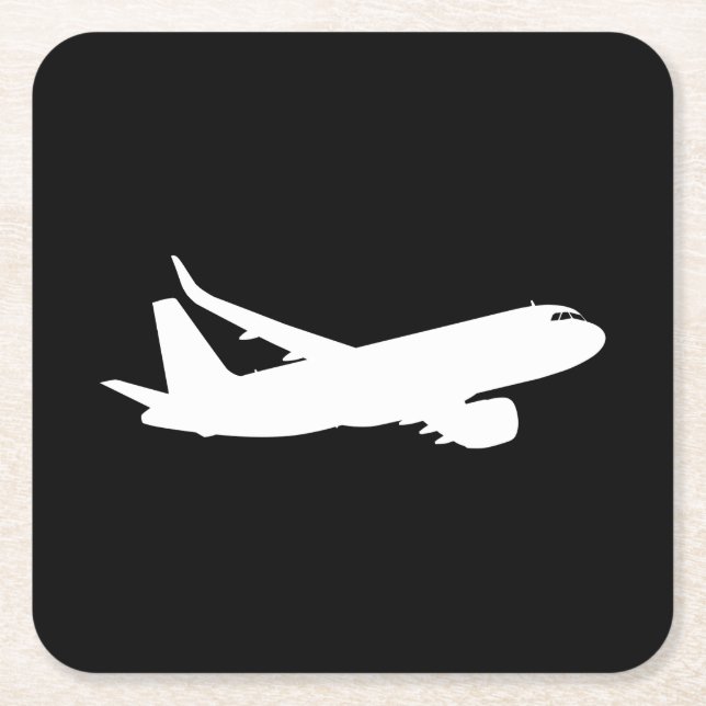 Aircraft Jet Liner Silhouette Flying Black Decor Square Paper Coaster (Front)