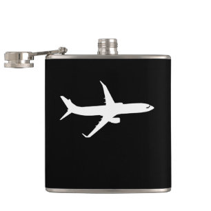 Aircraft JetLiner White Silhouette Flying Hip Flask