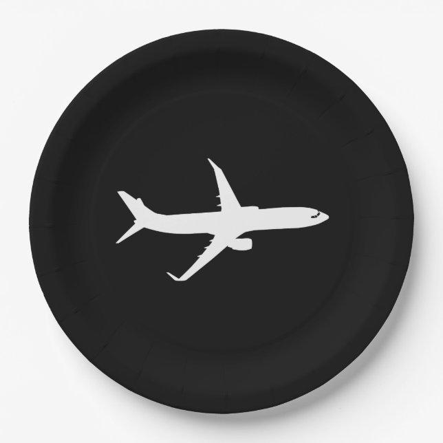 Aircraft JetLiner White Silhouette Flying Paper Plate (Front)