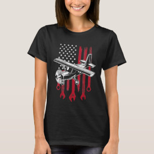 Aircraft Mechanic American Flag Aeroplane Vintage  T-Shirt