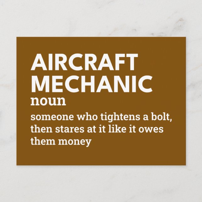 Aircraft Mechanic – Aviation Humour Definition Holiday Postcard (Front)