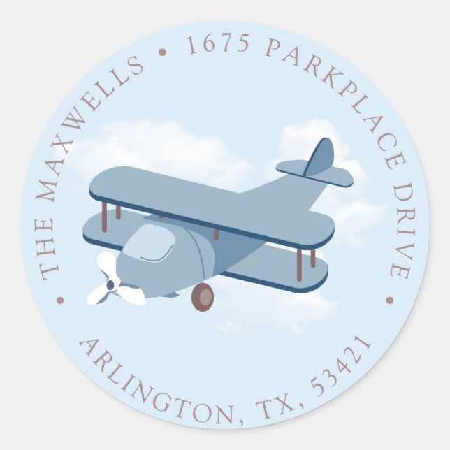 Aircraft Pilot Boy's Birthday Return Address Classic Round Sticker (Front)