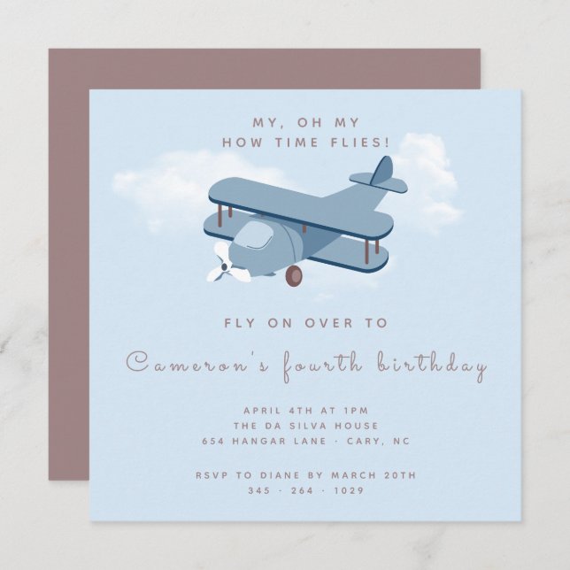 Aircraft Pilot Boy's Birthday Square Invitation (Front/Back)