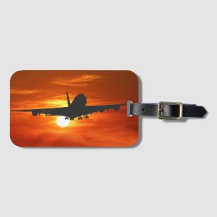 Aircraft Silhouette Against Sunset on Luggage Tag