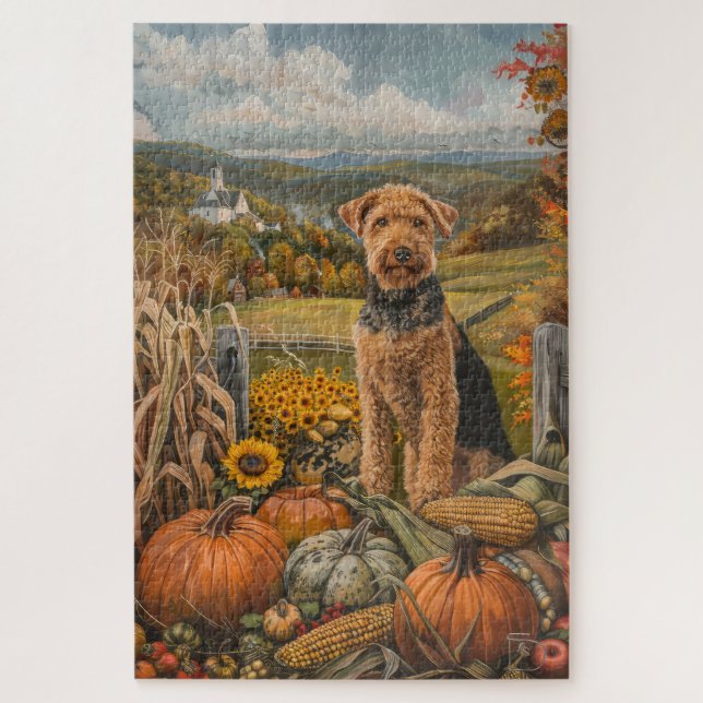 Airedale Autumn Harvest Thanksgiving Dog  Jigsaw Puzzle (Vertical)