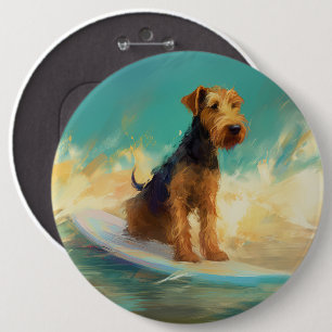 Airedale Beach Surfing Painting 6 Cm Round Badge