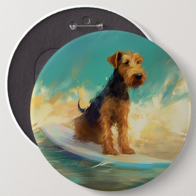Airedale Beach Surfing Painting  6 Cm Round Badge (Front & Back)