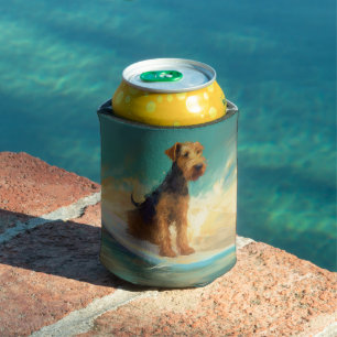 Airedale Beach Surfing Painting  Can Cooler