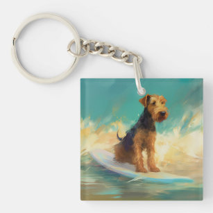 Airedale Beach Surfing Painting  Key Ring