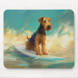 Airedale Beach Surfing Painting Mouse Pad