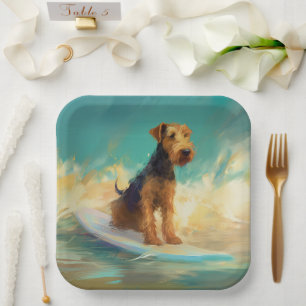 Airedale Beach Surfing Painting Paper Plate