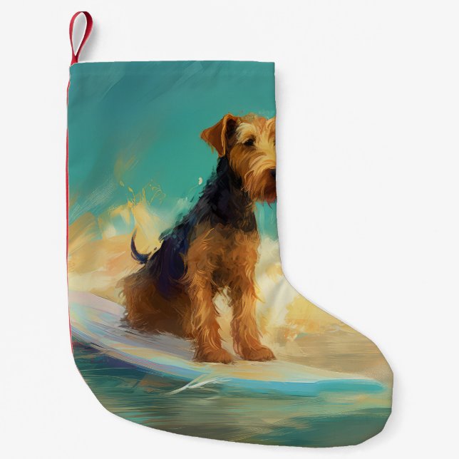 Airedale Beach Surfing Painting  Small Christmas Stocking (Front)