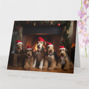 Airedale by the Fireplace Christmas  Card