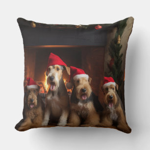 Airedale by the Fireplace Christmas Cushion